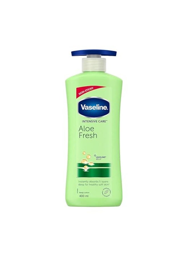 Vaseline Intensive Care Aloe Fresh Hydrating Body Lotion 400 ml, Daily Moisturizer for Dry Skin, Gives Non-Greasy, Glowing Skin - For Men & Women - Image 2